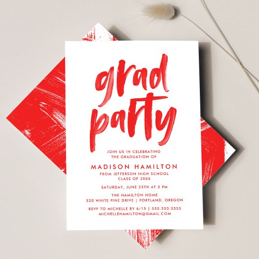 Moderne Red Graduation Party in penseelscript Kaart