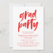 Moderne Red Graduation Party in penseelscript Kaart (Voorkant)