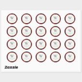 Moderne Red Maroon Marsala Plaid Patroon Monogram Ronde Sticker (Vel)