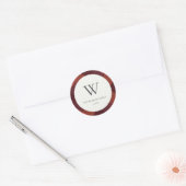 Moderne Red Maroon Marsala Plaid Patroon Monogram Ronde Sticker (Envelop)