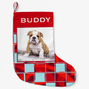 Moderne Red Plaid Bulldog Hond Pet Foto Kleine Kerstsok