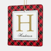 Moderne Red Pset Check Gold Accenten, monogrammen Keramisch Ornament (Links)