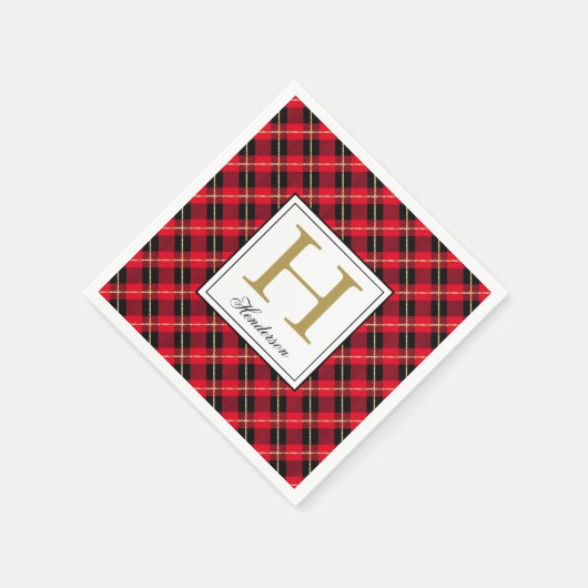 Moderne Red Pset Check Gold Accenten, monogrammen Servet (Hoek)