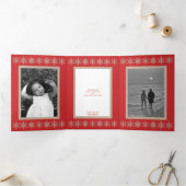 Moderne Red Rustic Snowflake Collage 5 Foto Drieluik Wenskaart (Binnen)