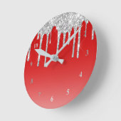 Moderne Red Silver Glitter-schijven Ronde Klok (Hoek)