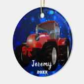 Moderne Red Tractor "Kerstmis 20XX" Keramisch Ornament (Links)