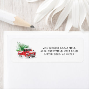 Moderne Red Truck Kerstboom — Retouradres Etiket