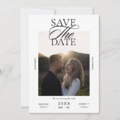 Moderne redactionele script foto bruiloft save the date (Voorkant)