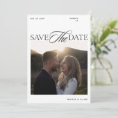 Moderne redactionele script foto dubbelzijdig save the date (Staand voorkant)