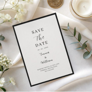 Moderne Redactionele Zwart-Wit Save the Date Kaart