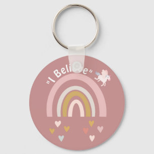 Moderne regenboog en hart geloven in Unicorns roze Sleutelhanger