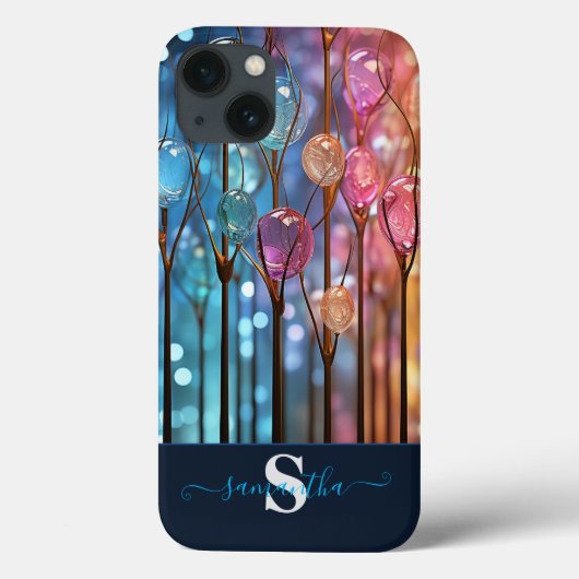 Moderne regenboog glitter edelstenen monogram Case-Mate iPhone case (Achterkant)