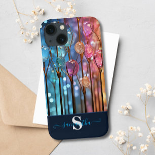 Moderne regenboog glitter edelstenen monogram iPhone 13 hoesje