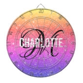 Moderne regenboog glitter monogram naam dart board dartbord (Voorkant)