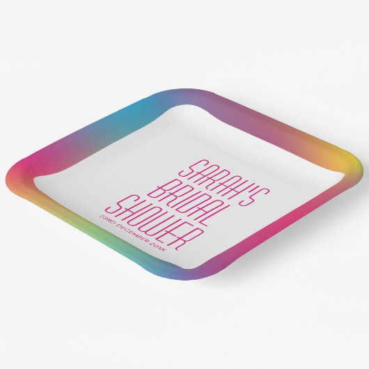 Moderne regenboog holografische verloop bruidsdouc papieren bordje (Gebogen)