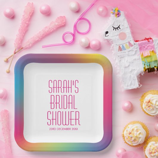 Moderne regenboog holografische verloop bruiloft f papieren bordje (Feest)