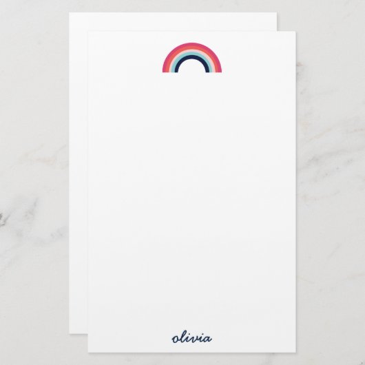 Moderne regenboog in blauwe scriptnaam briefpapier (Voorkant / Achterkant)