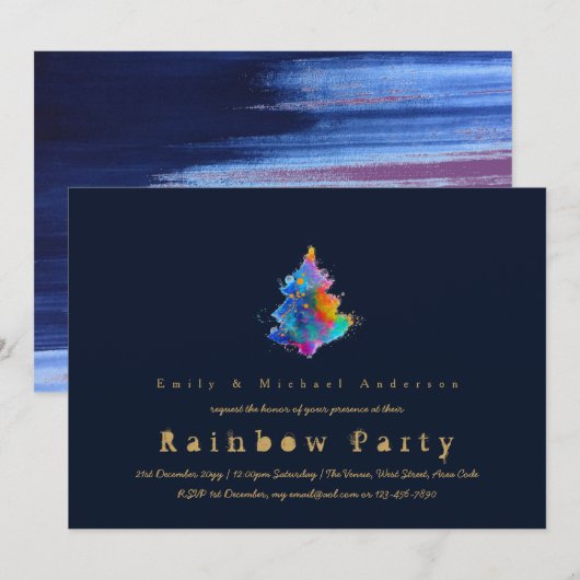 Moderne Regenboog Kerstboom Trendy Navyblauw Kaart (Voorkant / Achterkant)