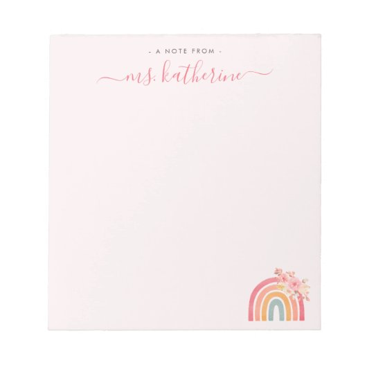 Moderne regenboog met een roze spoelroos met flora notitieblok (Voorkant)