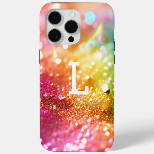 Moderne Regenboog Monogram Glitter Case-Mate iPhone Case (Achterkant)