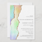 Moderne regenboog pastel eenhoorn bruiloft uitnodi kaart (Voorkant)