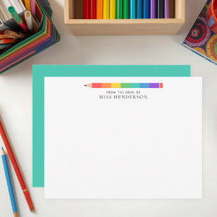 Moderne Regenboog Potlood Aangepaste Docenten Notitiekaartje