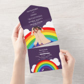 Moderne regenboog twee bruidjes LGBTQ bruiloft All In One Uitnodiging (Afscheurbaar)