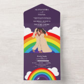 Moderne regenboog twee bruidjes LGBTQ bruiloft All In One Uitnodiging (Binnen)