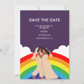 Moderne regenboog twee bruidjes LGBTQ bruiloft Save The Date (Voorkant)