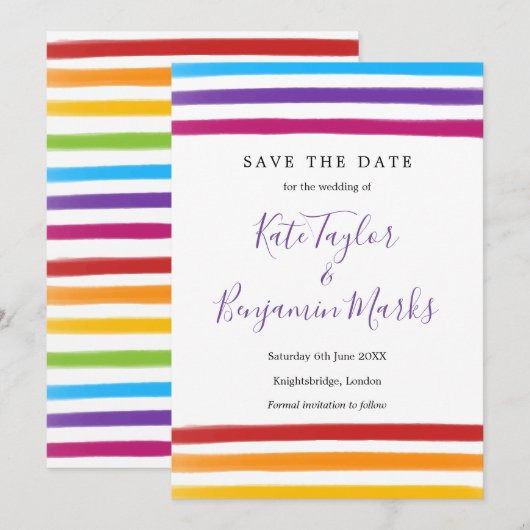 Moderne Regenboog Waterverf Save the Date Kaart (Voorkant / Achterkant)