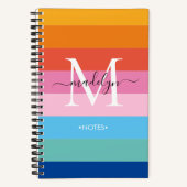 Moderne regenbooggekleurde monogram-naam notitieboek (Voorkant)