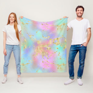 Moderne regenbooggradiënt en gouden marmeren patro fleece deken