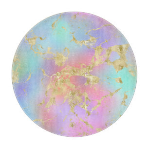 Moderne regenbooggradiënt en gouden marmerpatroon snijplank