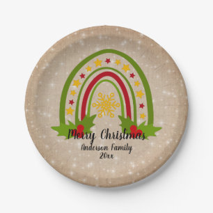 Moderne regenboogkerst Holly 20xx jaar Tekst 7" Papieren Bordje