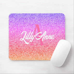 Moderne regenbooglitter gepersonaliseerd monogram muismat