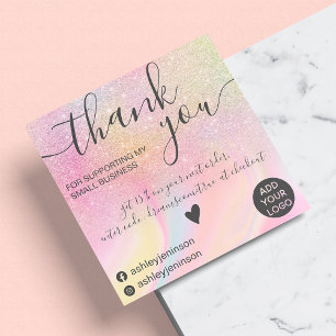 Moderne regenbooglitter-marmer bedankt vierkante visitekaartje
