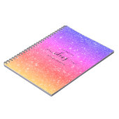 Moderne regenbooglitter scriptnaam notitieboek (Linkerzijde)