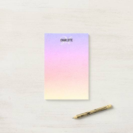 Moderne regenboogmonogram post-it® notes (Op bureau)