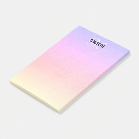 Moderne regenboogmonogram post-it® notes (Schuin)