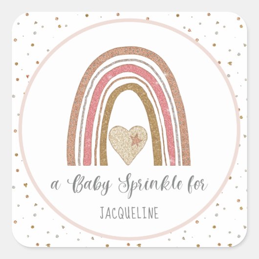 Moderne regenboogroze gouden Baby Vierkante Sticker (Voorkant)