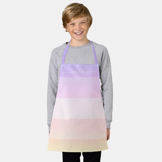 Moderne regenboogstrips met scriptnaam apron schort (Gedragen)