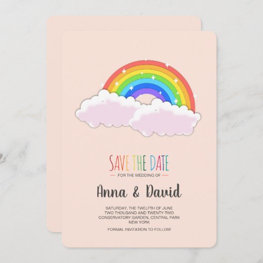 Moderne regenboogwolk sparen de Datum Uitnodiging (Voorkant / Achterkant)