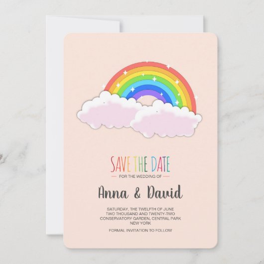 Moderne regenboogwolk sparen de Datum Uitnodiging (Voorkant)