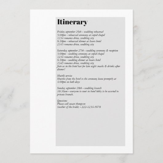 Moderne reisroute voor zwarte en witte bruiloft programma (Achterkant)