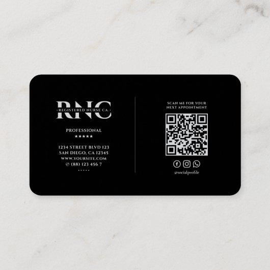 Moderne reisverpleegster Caduceus Black Silver Visitekaartje (Achterkant)