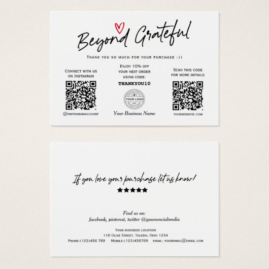 Moderne rendy Calligraphy QR Code Cadeaucertificaa Visitekaartje (Voorkant /achterkant)