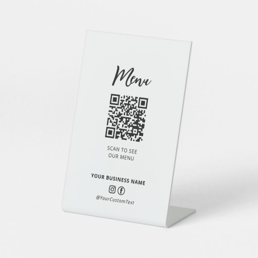 Moderne restaurants Menu QR Code Social Media Sign Reclamebord Met Voetstuk (Voorkant)