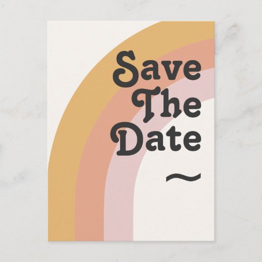 Moderne retro 70 regenboog bespaart datum uitnodiging briefkaart (Voorkant)