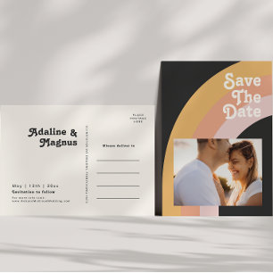 Moderne Retro 70'er Regenboog Donkere Foto Save Th Uitnodiging Briefkaart