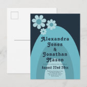 Moderne Retro 70s Bold Blue bruiloft Uitnodiging Briefkaart (Voorkant / Achterkant)